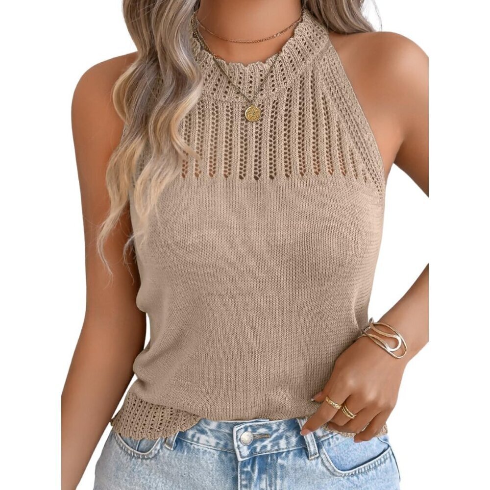 Women's Summer Knit Tank Top Lightweight Racerback High Neck Casual